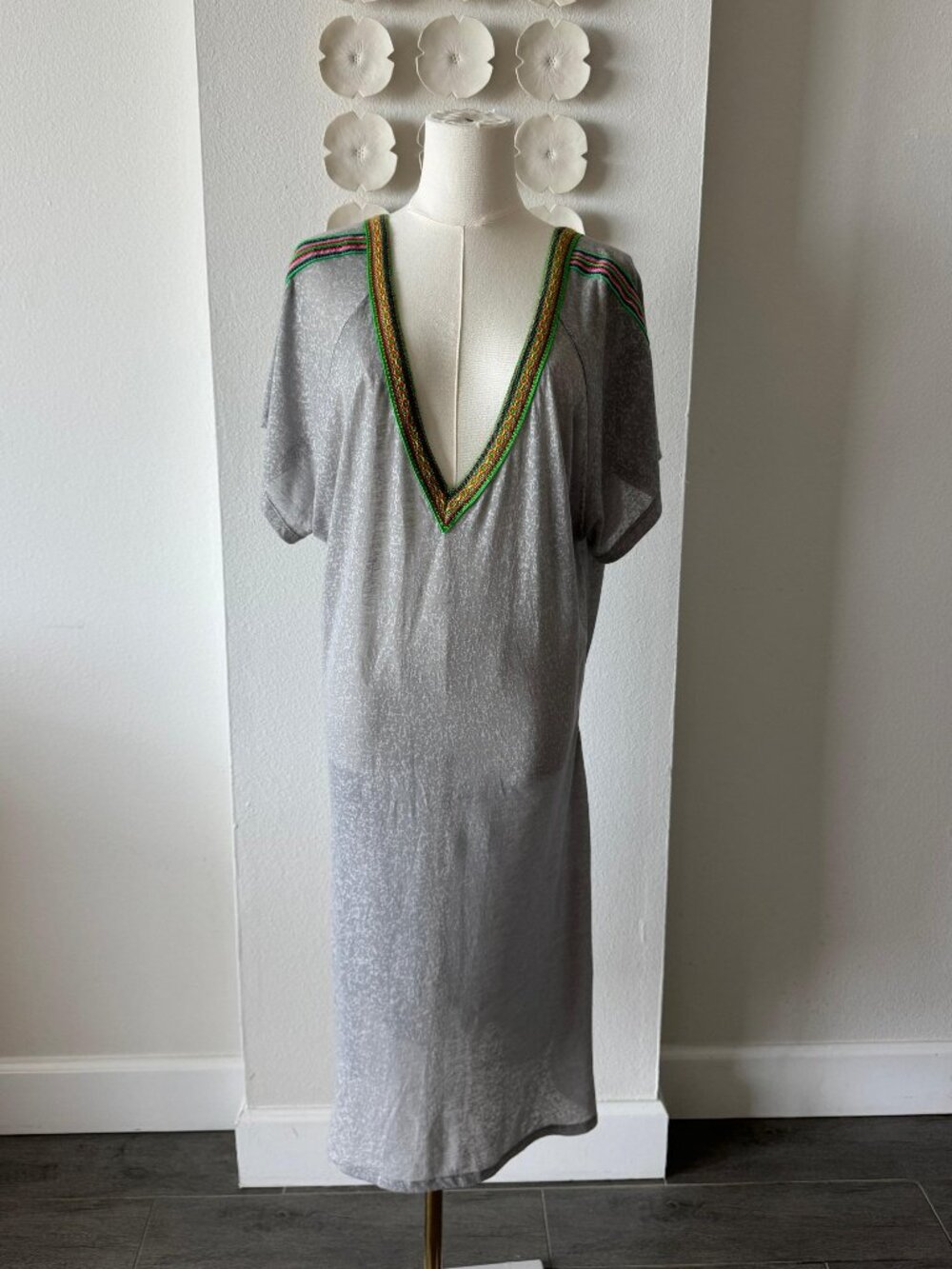 Pitusa Grey V-Back Cover-Up Inca Trim OS
